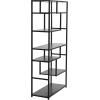 Household Essentials Jamestown Tall 6 Shelf Open Storage Bookshelf Black Oak Wood Grain and Black Metal(Black)