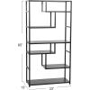 Household Essentials Jamestown Tall 6 Shelf Open Storage Bookshelf Black Oak Wood Grain and Black Metal(Black)
