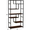 Household Essentials Jamestown Tall 6 Shelf Open Storage Bookshelf Black Oak Wood Grain and Black Metal(Brown)