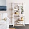 Household Essentials Jamestown Tall 6 Shelf Open Storage Bookshelf Black Oak Wood Grain and Black Metal(Distressed White)