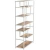 Household Essentials Jamestown Tall 6 Shelf Open Storage Bookshelf Black Oak Wood Grain and Black Metal(Distressed White)