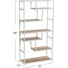 Household Essentials Jamestown Tall 6 Shelf Open Storage Bookshelf Black Oak Wood Grain and Black Metal(Distressed White)
