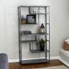 Household Essentials Jamestown Tall 6 Shelf Open Storage Bookshelf Black Oak Wood Grain and Black Metal(Grey)
