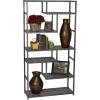 Household Essentials Jamestown Tall 6 Shelf Open Storage Bookshelf Black Oak Wood Grain and Black Metal(Grey)