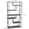 Household Essentials Jamestown Tall 6 Shelf Open Storage Bookshelf Black Oak Wood Grain and Black Metal(Grey)