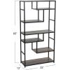 Household Essentials Jamestown Tall 6 Shelf Open Storage Bookshelf Black Oak Wood Grain and Black Metal(Taupe)