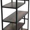 Household Essentials Jamestown Tall 6 Shelf Open Storage Bookshelf Black Oak Wood Grain and Black Metal(Taupe)