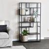 Household Essentials Jamestown Tall 6 Shelf Open Storage Bookshelf Black Oak Wood Grain and Black Metal(Taupe)