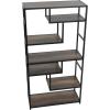 Household Essentials Jamestown Tall 6 Shelf Open Storage Bookshelf Black Oak Wood Grain and Black Metal(Taupe)