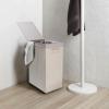 Household Essentials Narrow Collapsible Laundry Hamper with Liner and Lid, Silver(Silver)