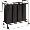 Household Essentials Rolling Laundry Sorter, 4 Bag Laundry Sorter Cart with Washable and Removable Bags, White(Black/Black)