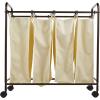 Household Essentials Rolling Laundry Sorter, 4 Bag Laundry Sorter Cart with Washable and Removable Bags, White(Natural/Bronze)