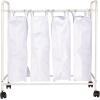 Household Essentials Rolling Laundry Sorter, 4 Bag Laundry Sorter Cart with Washable and Removable Bags, White(White/White)