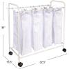 Household Essentials Rolling Laundry Sorter, 4 Bag Laundry Sorter Cart with Washable and Removable Bags, White(White/White)