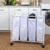 Household Essentials Rolling Laundry Sorter, 4 Bag Laundry Sorter Cart with Washable and Removable Bags, White(White/White)