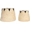 Household Essentials Round Handwoven Corn Leaf Basket Set of 2 with Plastic Liner, Natural with Black Accents