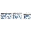 Household Essentials Round Hat Boxes with Lids, Vibrant Scallop Print with Faux Leather Lids, Poly-Cotton and Non-Woven PP Liner, Large, Medium and Small, Stackable and Nestable, Olive and Cream(Blue Floral)