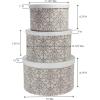 Household Essentials Round Hat Boxes with Lids, Vibrant Scallop Print with Faux Leather Lids, Poly-Cotton and Non-Woven PP Liner, Large, Medium and Small, Stackable and Nestable, Olive and Cream(Olive)