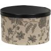 Household Essentials Round Hat Boxes with Lids, Vibrant Scallop Print with Faux Leather Lids, Poly-Cotton and Non-Woven PP Liner, Large, Medium and Small, Stackable and Nestable, Olive and Cream(Floral)