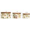 Household Essentials Round Hat Boxes with Lids, Vibrant Scallop Print with Faux Leather Lids, Poly-Cotton and Non-Woven PP Liner, Large, Medium and Small, Stackable and Nestable, Olive and Cream(Multicolor Floral)