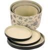 Household Essentials Round Hat Boxes with Lids, Vibrant Scallop Print with Faux Leather Lids, Poly-Cotton and Non-Woven PP Liner, Large, Medium and Small, Stackable and Nestable, Olive and Cream(Floral)