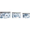 Household Essentials Round Hat Boxes with Lids, Vibrant Scallop Print with Faux Leather Lids, Poly-Cotton and Non-Woven PP Liner, Large, Medium and Small, Stackable and Nestable, Olive and Cream(Blue Floral)