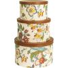 Household Essentials Round Hat Boxes with Lids, Vibrant Scallop Print with Faux Leather Lids, Poly-Cotton and Non-Woven PP Liner, Large, Medium and Small, Stackable and Nestable, Olive and Cream(Multicolor Floral)