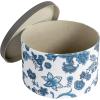 Household Essentials Round Hat Boxes with Lids, Vibrant Scallop Print with Faux Leather Lids, Poly-Cotton and Non-Woven PP Liner, Large, Medium and Small, Stackable and Nestable, Olive and Cream(Blue Floral)