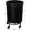 Household Essentials Round Laundry Hamper, Metal Frame with Wheels, Heavy Duty and Commercial-Grade, Black Polyester Bag, Great For Both Residential and Commercial Use(Black/Black)