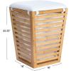 Household Essentials Slatted Natural Bamboo Hamper with Cushioned Lid and Removable Cotton Bag, Natural