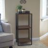 Household Essentials Trellis Open Storage Bookshelf with 2 Cube Compartments Mid Century Walnut Wood Grain and Black Metal(Hickory)