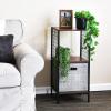 Household Essentials Trellis Open Storage Bookshelf with 2 Cube Compartments Mid Century Walnut Wood Grain and Black Metal(Walnut)