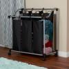 Household Essentials Triple Laundry Sorter with Wheels, Tapered Metal Frame, Removable Polyester Bags, Ventilated, Smooth Rolling Casters, Great for Sorting Laundry Large(Angled Frame)