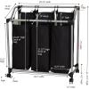 Household Essentials Triple Laundry Sorter with Wheels, Tapered Metal Frame, Removable Polyester Bags, Ventilated, Smooth Rolling Casters, Great for Sorting Laundry Large(Angled Frame)