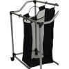 Household Essentials Triple Laundry Sorter with Wheels, Tapered Metal Frame, Removable Polyester Bags, Ventilated, Smooth Rolling Casters, Great for Sorting Laundry Large(Angled Frame)