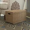 Household Essentials Woven Paper Rope Storage Chest with Hinged Lid and Integrated Handles, Grey(Light Brown)