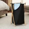 Household Essentials X-Frame Bamboo Hamper, Washable Black Liner and Bamboo Frame, and Renewable, Folds for Storage, Simple and Chic, Natural(Black)