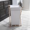 Household Essentials X-Frame Wood Laundry Sorter, Collapsible Wood Frame with Washable Poly-Cotton Bags, Naturally Stylish Large(White)