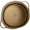 Round Handwoven Paper Rope Basket with Black Stripe and Handles, Natural