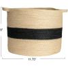 Round Handwoven Paper Rope Basket with Black Stripe and Handles, Natural