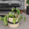 Round Handwoven Paper Rope Basket with Black Stripe and Handles, Natural