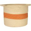 Round Handwoven Paper Rope Basket with Terracotta Stripe and Handles, Natural