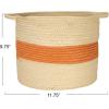 Round Handwoven Paper Rope Basket with Terracotta Stripe and Handles, Natural