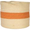 Round Handwoven Paper Rope Basket with Terracotta Stripe and Handles, Natural