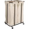 Household Essentials 2-Bag Rolling Laundry Sorter, Natural(Natural/Black)