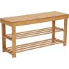Household Essentials 2-Shelf Bamboo Bench, Slatted Bench Seat with Storage Shelves, Sturdy, Lightweight, Versatile and Stylish, Easy to Assemble, Perfect for The Entryway, Bedroom or Garage, Natural