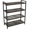 Household Essentials 4-Tier Metal Shoe Rack, Stretched Metal Shelving with Center Supports, Durable Frame with Handles, 12 Pair Capacity, Lightweight, Easy to Assemble, Nickel(Brown)