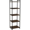 Household Essentials 5 Tier Storage Tower Metal, Grey Shelf – Black Frame, Ashwood(Walnut)