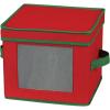 Household Essentials 534 Dinnerware Storage Box with Lid and Handles | Chest for Salad Plates | Natural Canvas with Brown Trim(Red)