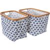 Household Essentials Bamboo Rimmed Krush Hamper with Cutout Handles, Set of 2 Sizes, Blue Cacti